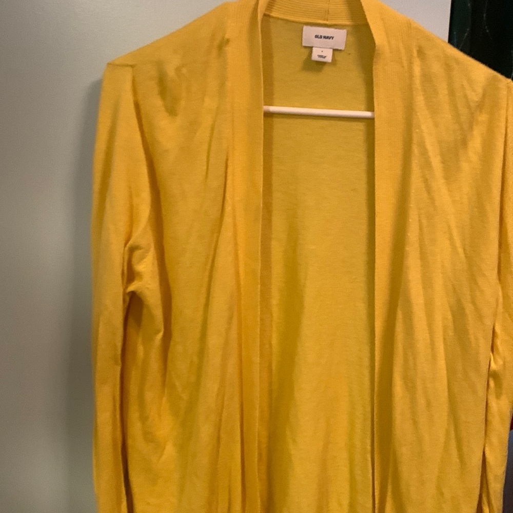 yellow cardigan